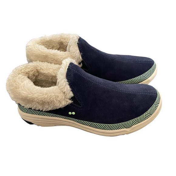 ryka water repellent suede and faux fur slip ons